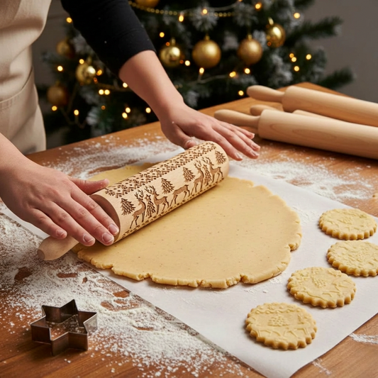 Engraved Christmas Rolling Pin For Festive Cookies