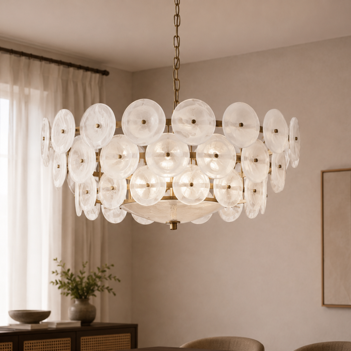 Disc Glass Chandelier — Sculptural Ambient Glow