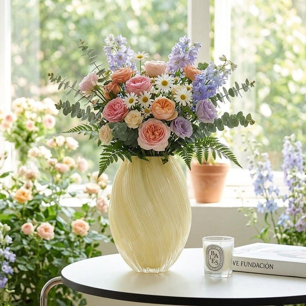 Vase malt en verre côtelé pour lumière sculpturale