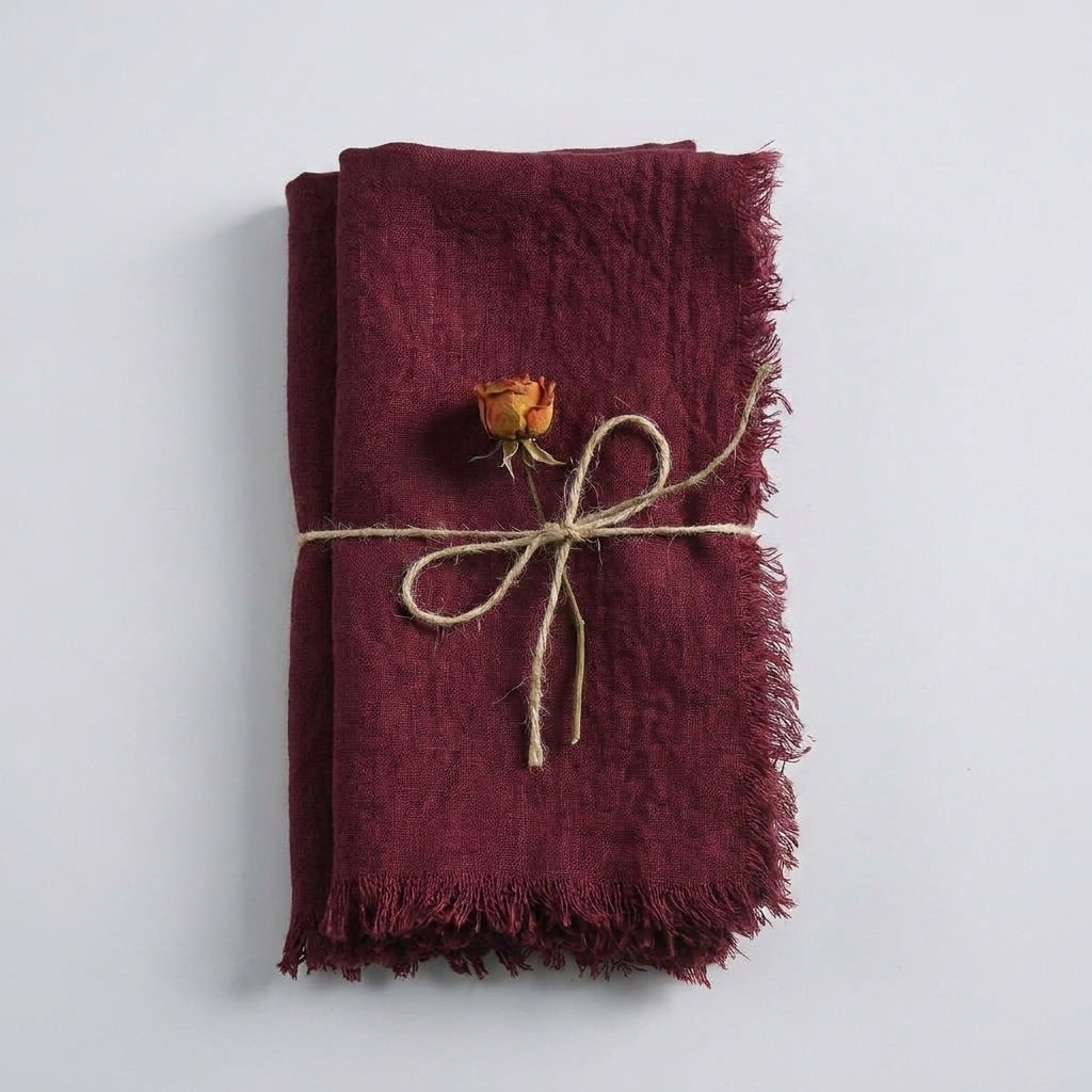 LISTINGOPT::kovosis::12pcs-napkins-41x41cm-cotton-cloth-gauze-retro-burr-rustic-kitchen-towel-dining-place-mat-wedding-party-linen-napkin-table-decor::color-burgundy