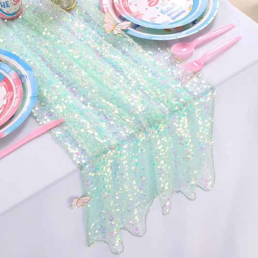 Sequin Iridescent Table Runner Boho Table Runners Glitter Sequin for Party Wedding Summer Mermaid Birthday Decoration