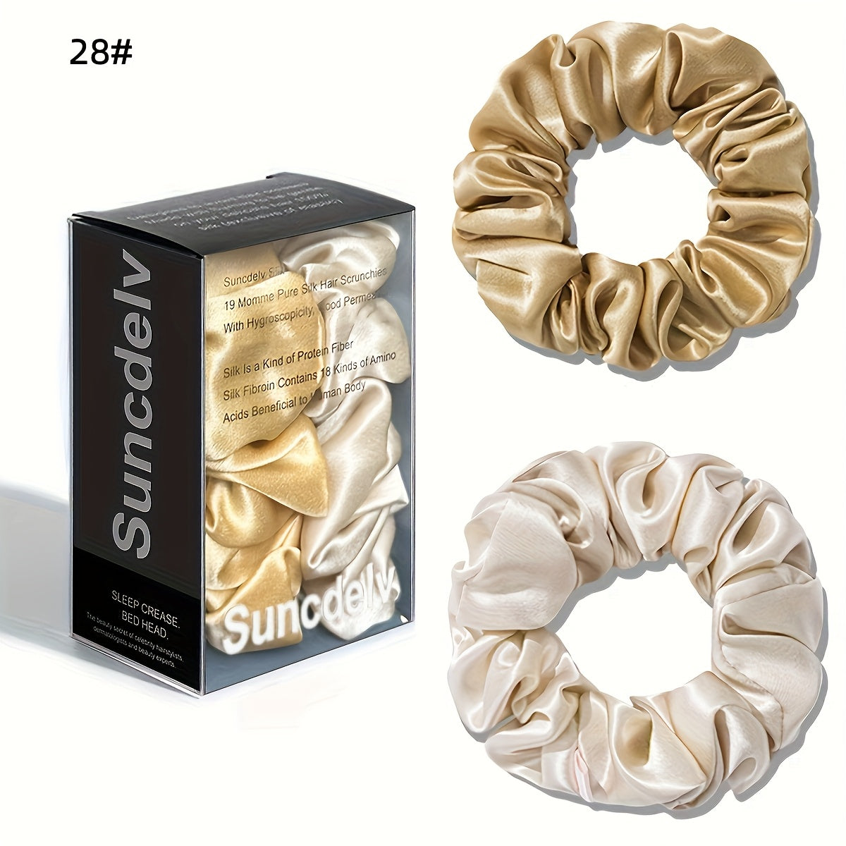 2 ks vysoce kvalitních 100% hedvábných gumiček scrunchie | Jednobarevné minimalistické široké gumičky do vlasů, šířka 3.5CM, 22Momme, valentýnský dárek, SUNCDELV SLIK
