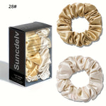 2 ks vysoce kvalitních 100% hedvábných gumiček scrunchie | Jednobarevné minimalistické široké gumičky do vlasů, šířka 3.5CM, 22Momme, valentýnský dárek, SUNCDELV SLIK
