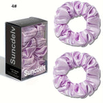 2 ks vysoce kvalitních 100% hedvábných gumiček scrunchie | Jednobarevné minimalistické široké gumičky do vlasů, šířka 3.5CM, 22Momme, valentýnský dárek, SUNCDELV SLIK