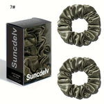2 ks vysoce kvalitních 100% hedvábných gumiček scrunchie | Jednobarevné minimalistické široké gumičky do vlasů, šířka 3.5CM, 22Momme, valentýnský dárek, SUNCDELV SLIK
