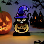 3D Black Cat Pumpkin Lights With Spooky Glow