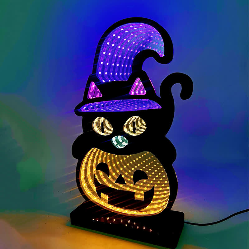 3D Black Cat Pumpkin Lights With Spooky Glow