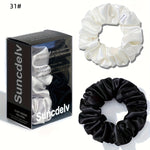 2 ks vysoce kvalitních 100% hedvábných gumiček scrunchie | Jednobarevné minimalistické široké gumičky do vlasů, šířka 3.5CM, 22Momme, valentýnský dárek, SUNCDELV SLIK