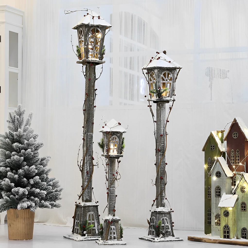 Nordic Wood House Street Lamp, Festive Glow