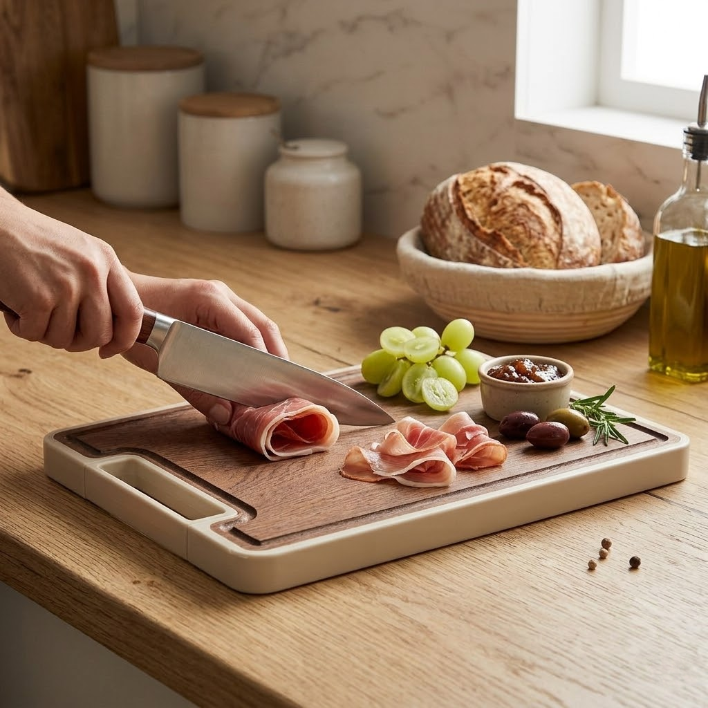 Masă de pregătire cu două materiale pentru gătit fără efort