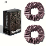 2 ks vysoce kvalitních 100% hedvábných gumiček scrunchie | Jednobarevné minimalistické široké gumičky do vlasů, šířka 3.5CM, 22Momme, valentýnský dárek, SUNCDELV SLIK