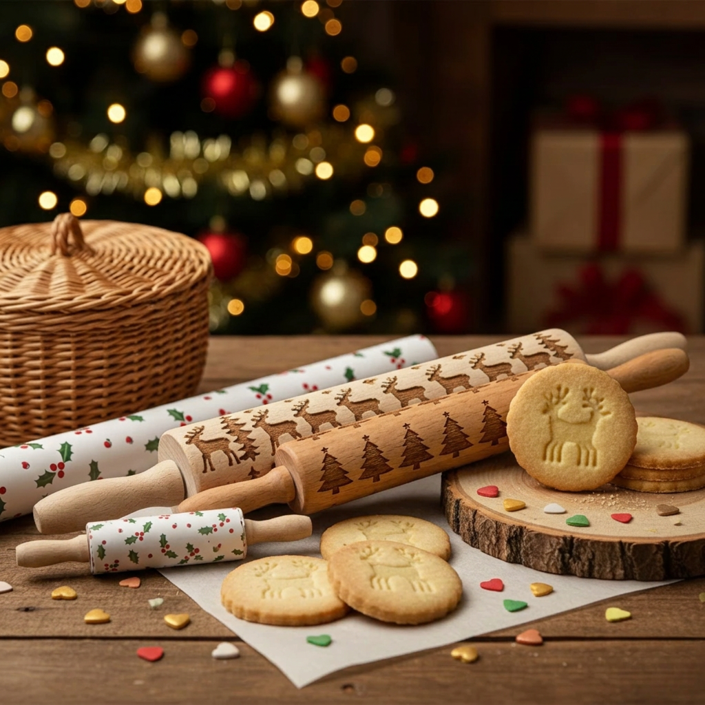Engraved Christmas Rolling Pin For Festive Cookies