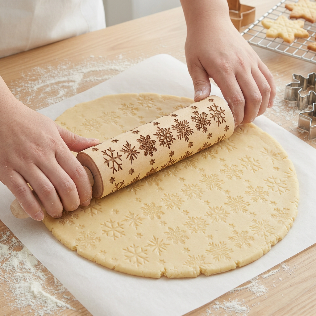 Engraved Christmas Rolling Pin For Festive Cookies