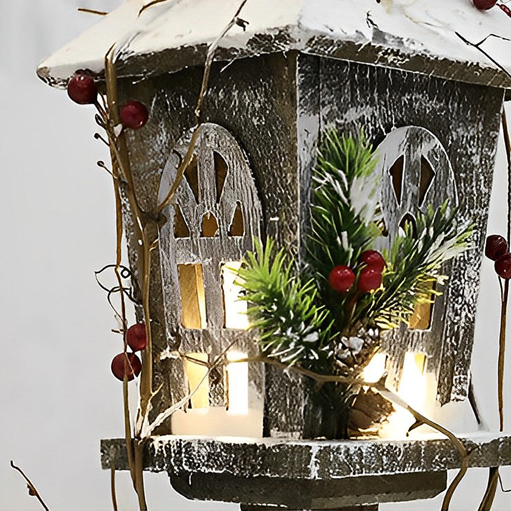 Nordic Wood House Street Lamp, Festive Glow