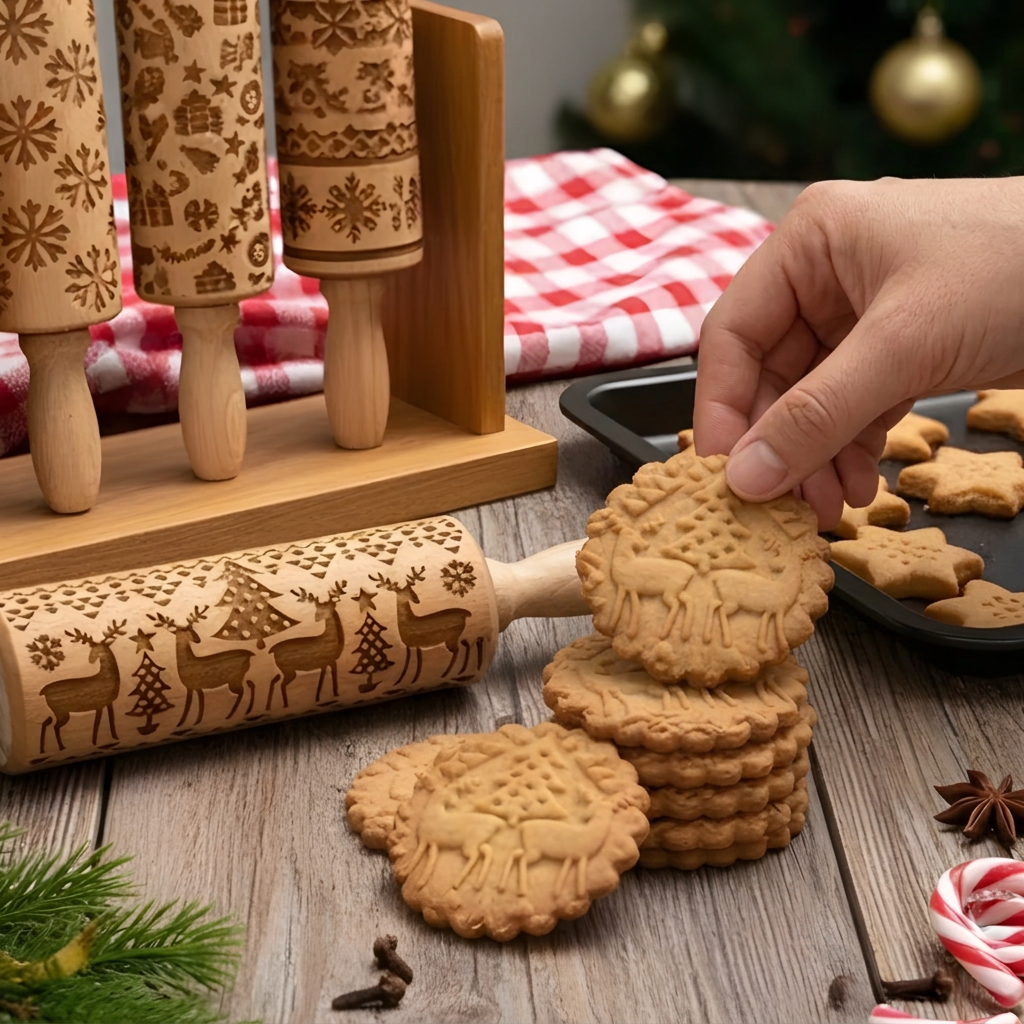 Engraved Christmas Rolling Pin For Festive Cookies