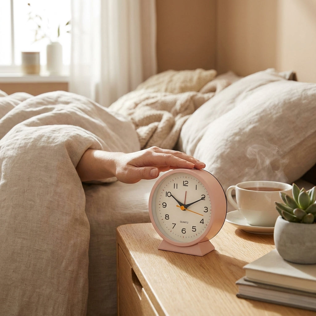 LISTINGOPT::kovosis::1pc-simple-metal-small-alarm-clock-creative-bedside-clock-desktop-mute-student-clock::02-inuse