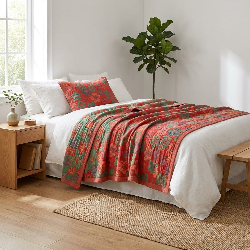 LISTINGOPT::kovosis::wasart-pure-cotton-twel-muslin-quilt-sofa-blanket-bohemian-floral-print-luxury-double-bed-summer-bedspread-thin-duvet-king-size::03-lifestyle