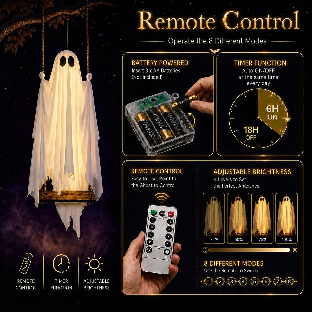 Iluminación de fantasma oscilante para encanto encantado