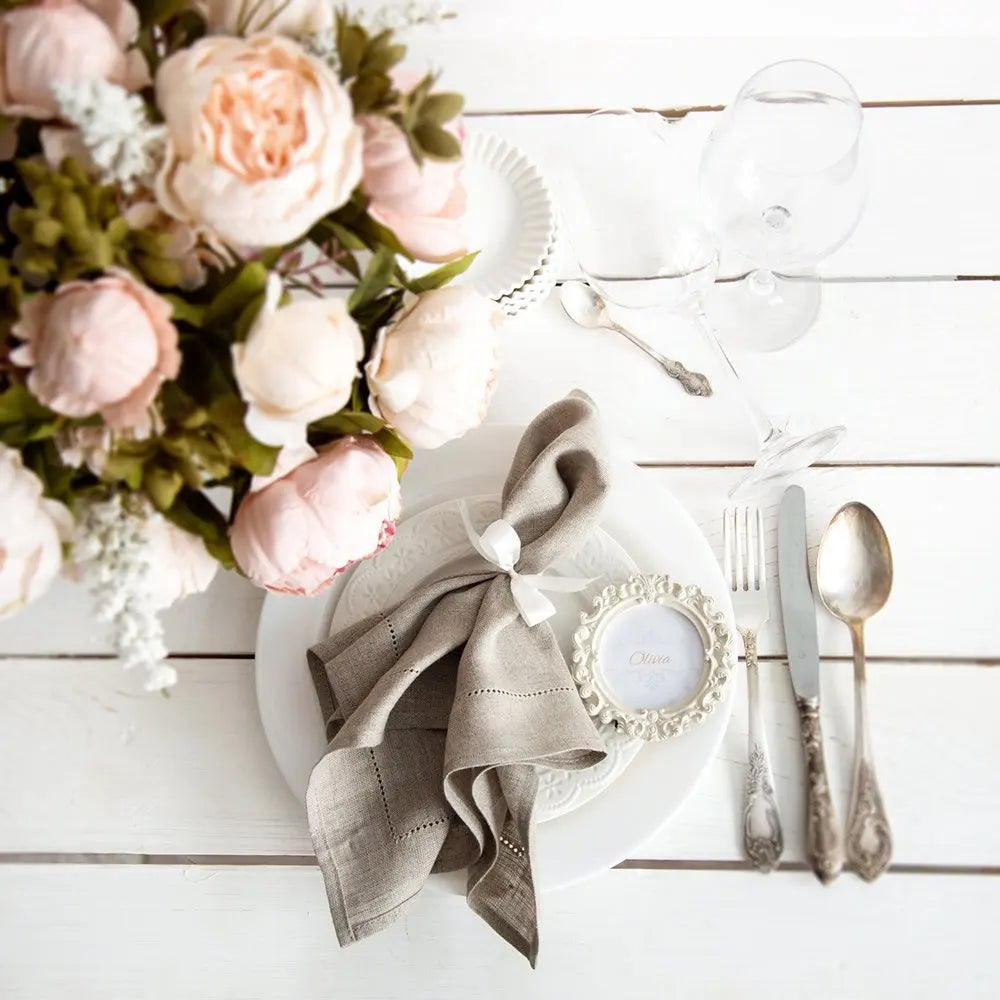 White Hemstitch Linen Napkins (6-Pack)