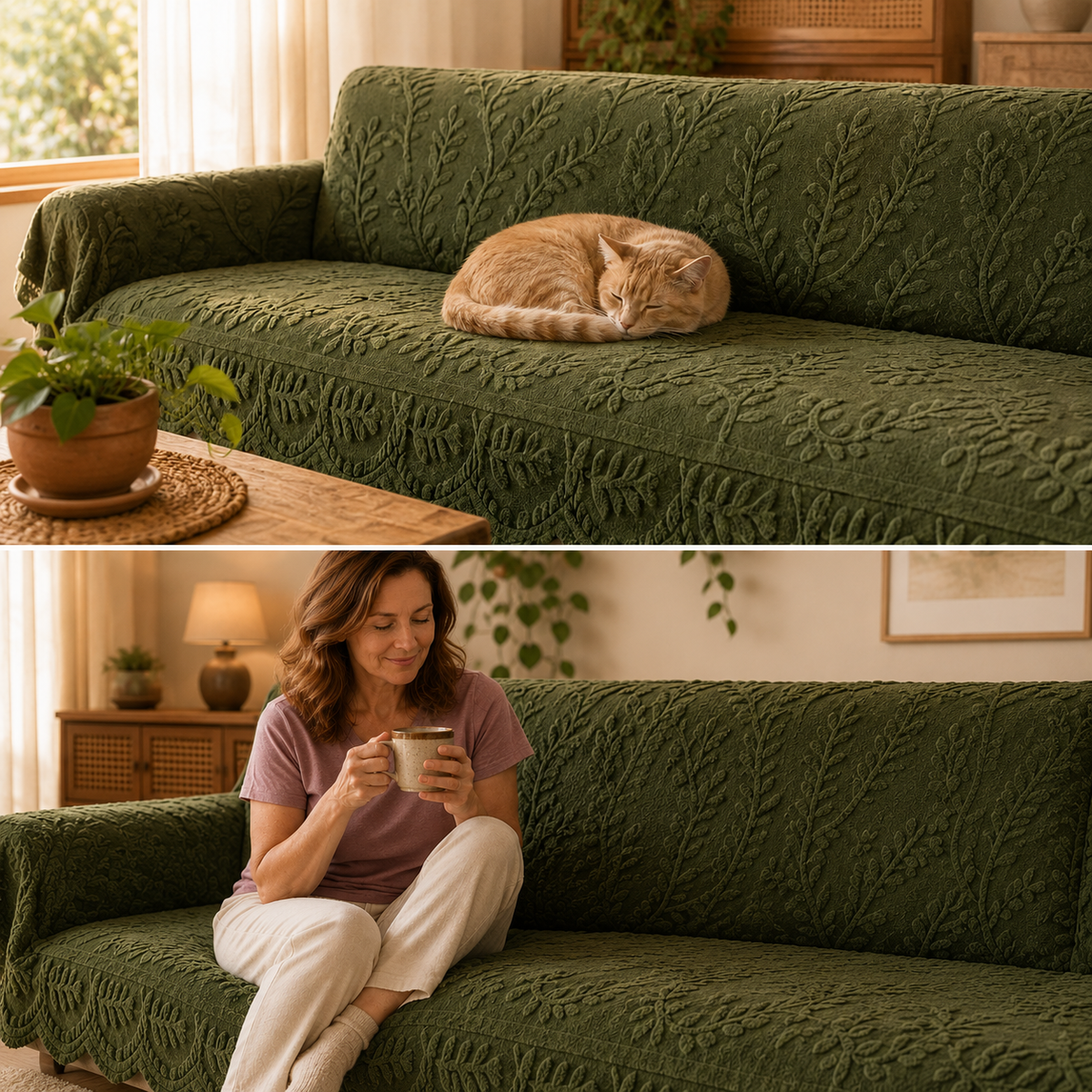 Housse de canapé en peluche botanique pour une protection artistique