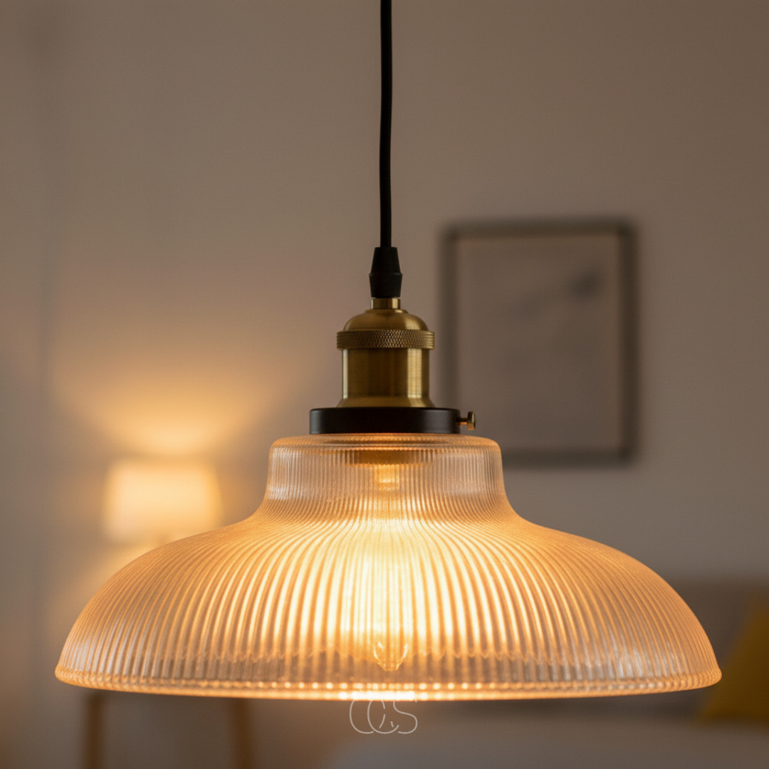 Vintage Glass and Metal Hanging Lamp