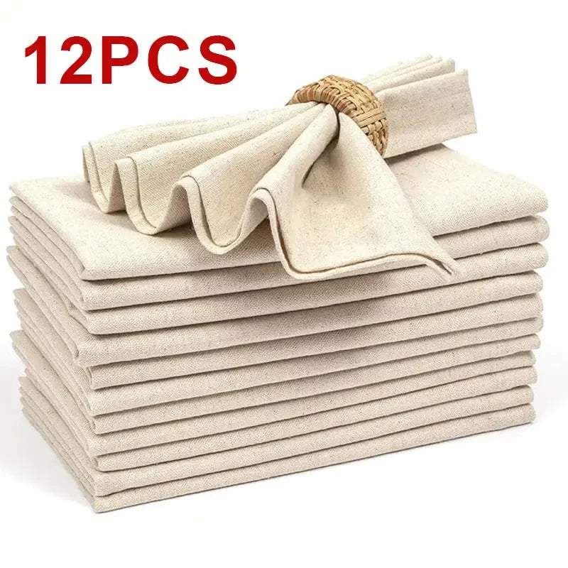 Set de 6/10/12 servilletas de lino 30x30cm, poliéster duradero y grueso, reutilizables, decoración para mesa de boda y Navidad