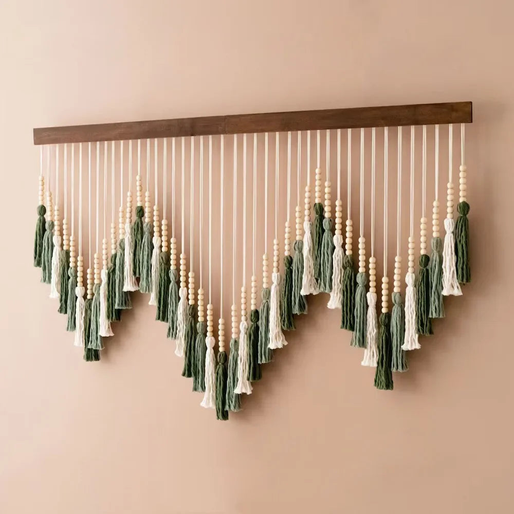 Macrame Wall Hanging Tapestry with Wooden Stick