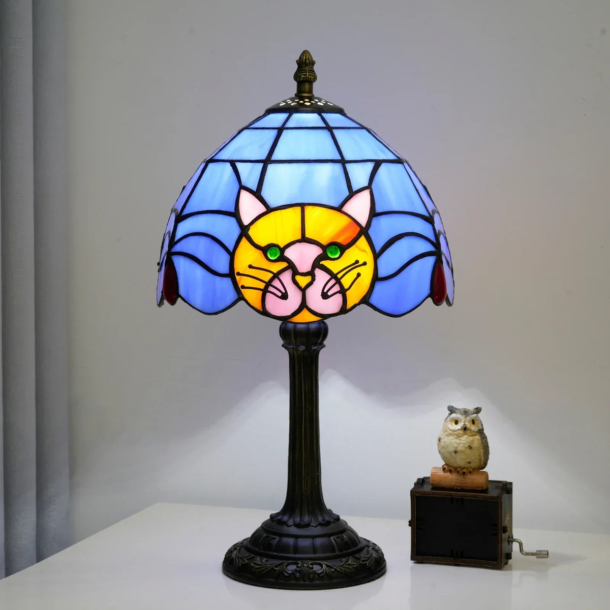 Midnight Cat Stained Glass Lamp