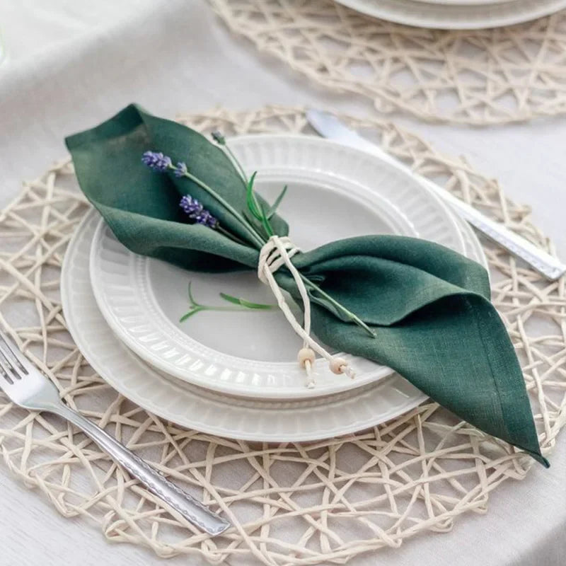 Set de 4 șervețele de masă din pânză, 100% in pur, 16x16Inch, cu tiv, ușor de întreținut, lavabile la mașină, pentru Crăciun, nuntă și petreceri
