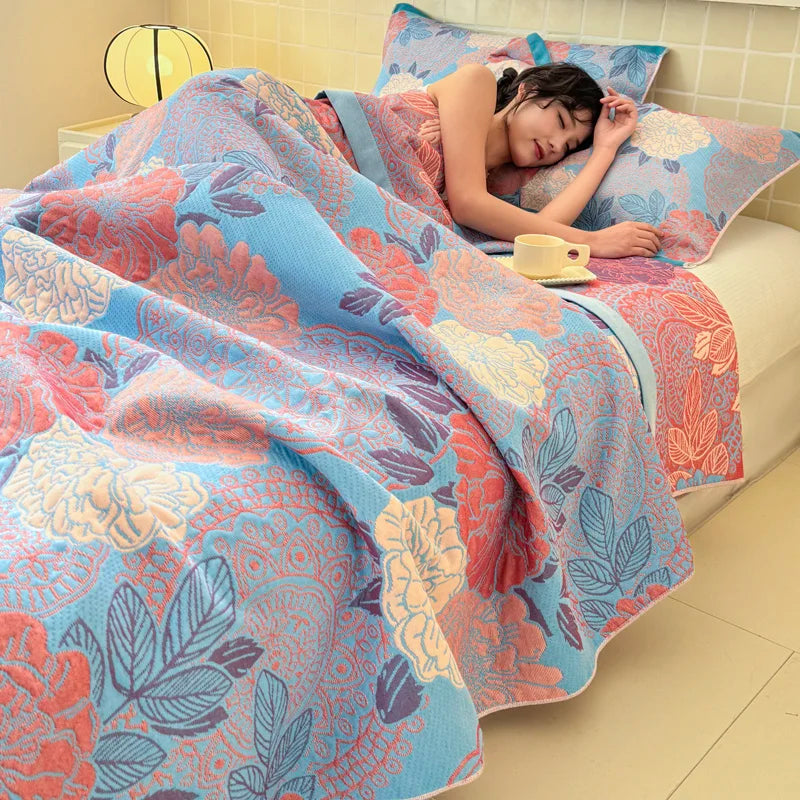 Coperta in garza di cotone floreale