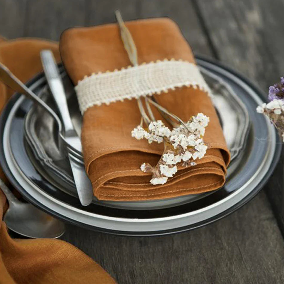 Set de 4 șervețele de masă din pânză, 100% in pur, 16x16Inch, cu tiv, ușor de întreținut, lavabile la mașină, pentru Crăciun, nuntă și petreceri