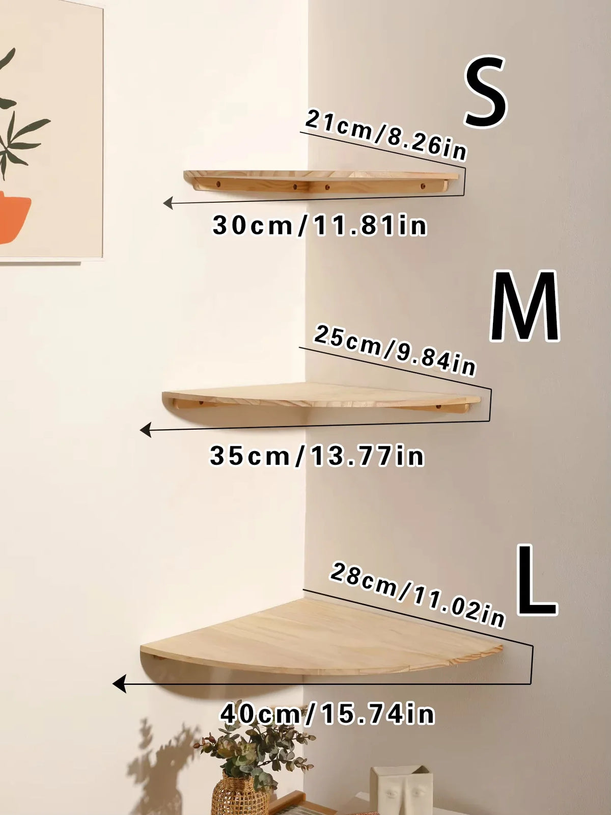 Mensole angolari da parete in legno, mensola galleggiante rotonda da parete, mensola angolare montata per camera da letto, soggiorno e cucina