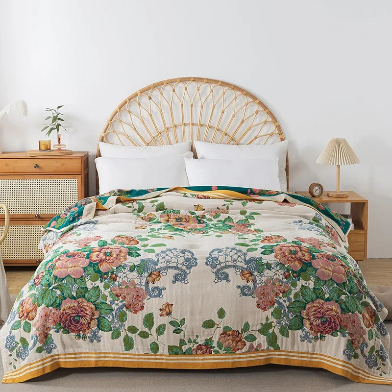 Flowers Cotton Blanket Bedspread Cooling Quilt