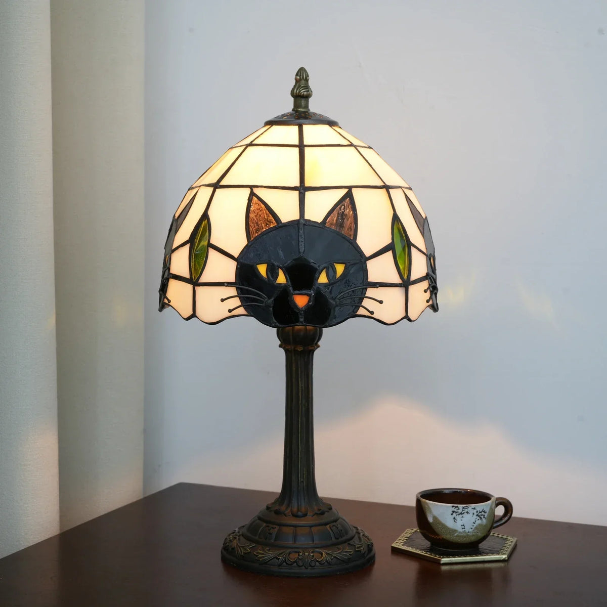 Midnight Cat Stained Glass Lamp
