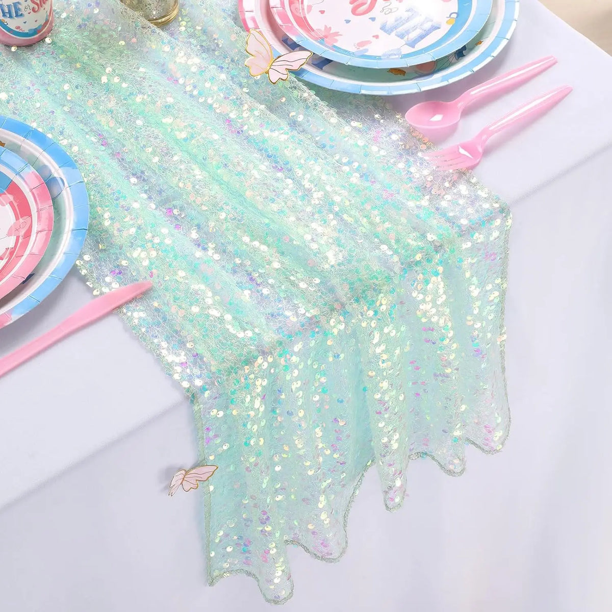 Sequin Iridescent Table Runner Boho Table Runners Glitter Sequin for Party Wedding Summer Mermaid Birthday Decoration