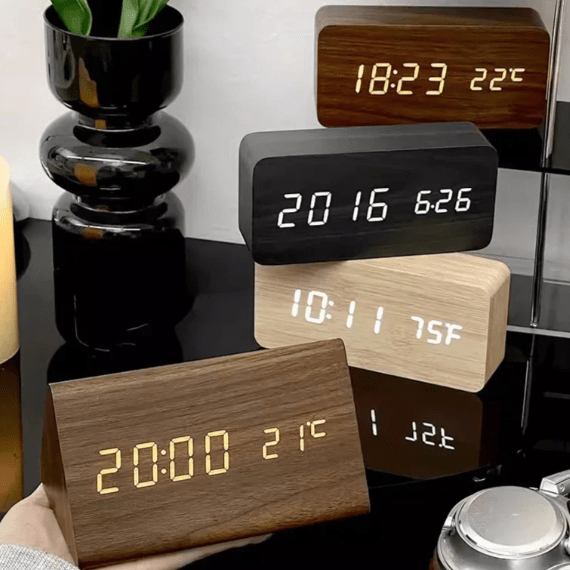 LED Wooden Clock With Voice-Activated Display