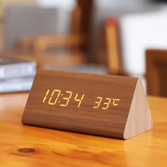 LED Wooden Clock With Voice-Activated Display