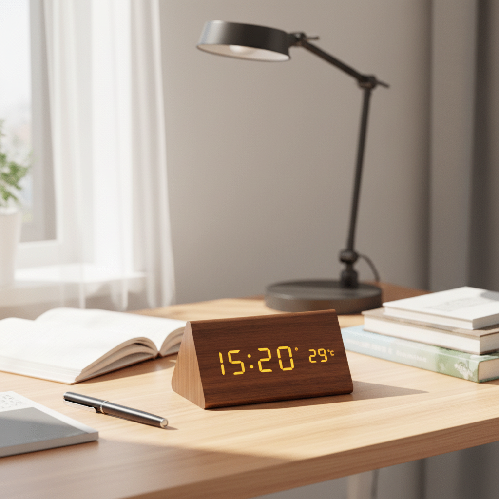 LED Wooden Clock With Voice-Activated Display