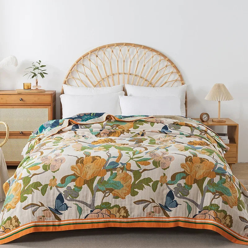 Flowers Cotton Blanket Bedspread Cooling Quilt