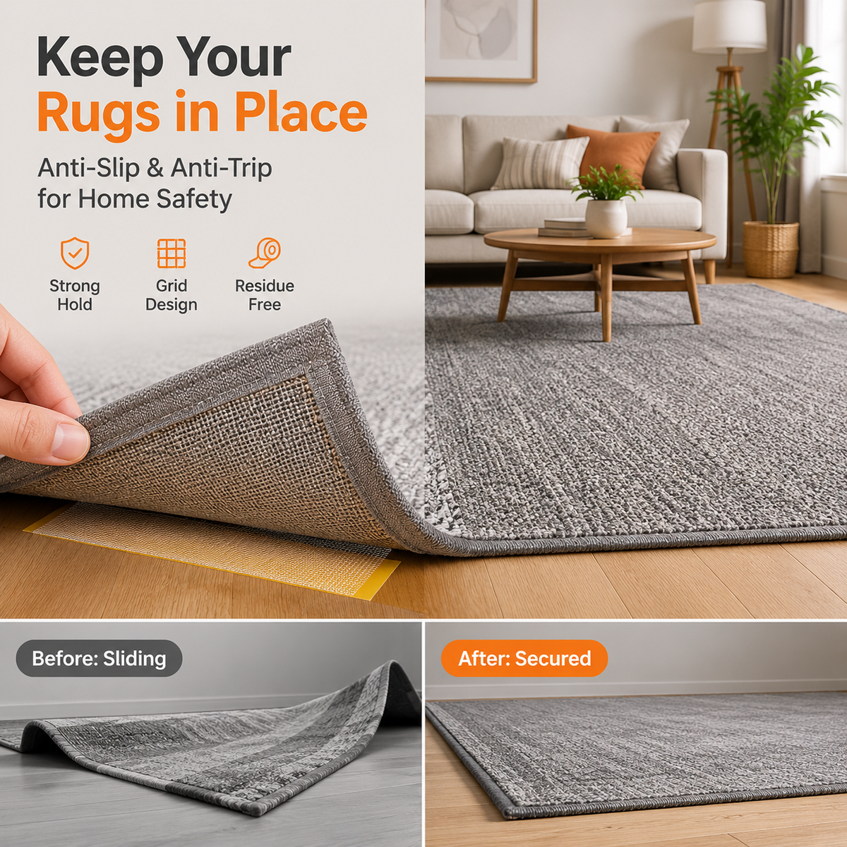 Ruban adhésif antidérapant pour tapis pour un style sans dommage