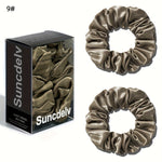 2 ks vysoce kvalitních 100% hedvábných gumiček scrunchie | Jednobarevné minimalistické široké gumičky do vlasů, šířka 3.5CM, 22Momme, valentýnský dárek, SUNCDELV SLIK