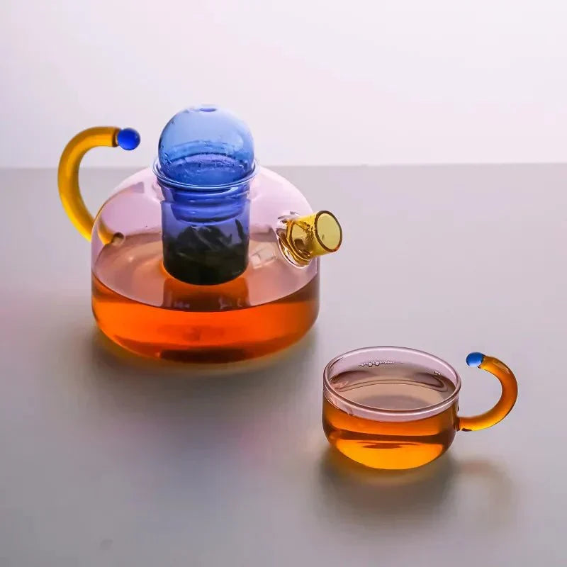 Juego de tetera de vidrio translúcido para té elegante