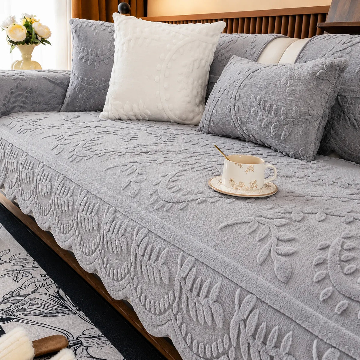 Housse de canapé en peluche botanique pour une protection artistique