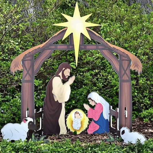 Silhouette de crèche extérieure pour une terrasse de Noël sereine