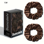 2 ks vysoce kvalitních 100% hedvábných gumiček scrunchie | Jednobarevné minimalistické široké gumičky do vlasů, šířka 3.5CM, 22Momme, valentýnský dárek, SUNCDELV SLIK