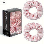 2 ks vysoce kvalitních 100% hedvábných gumiček scrunchie | Jednobarevné minimalistické široké gumičky do vlasů, šířka 3.5CM, 22Momme, valentýnský dárek, SUNCDELV SLIK