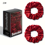 2 ks vysoce kvalitních 100% hedvábných gumiček scrunchie | Jednobarevné minimalistické široké gumičky do vlasů, šířka 3.5CM, 22Momme, valentýnský dárek, SUNCDELV SLIK