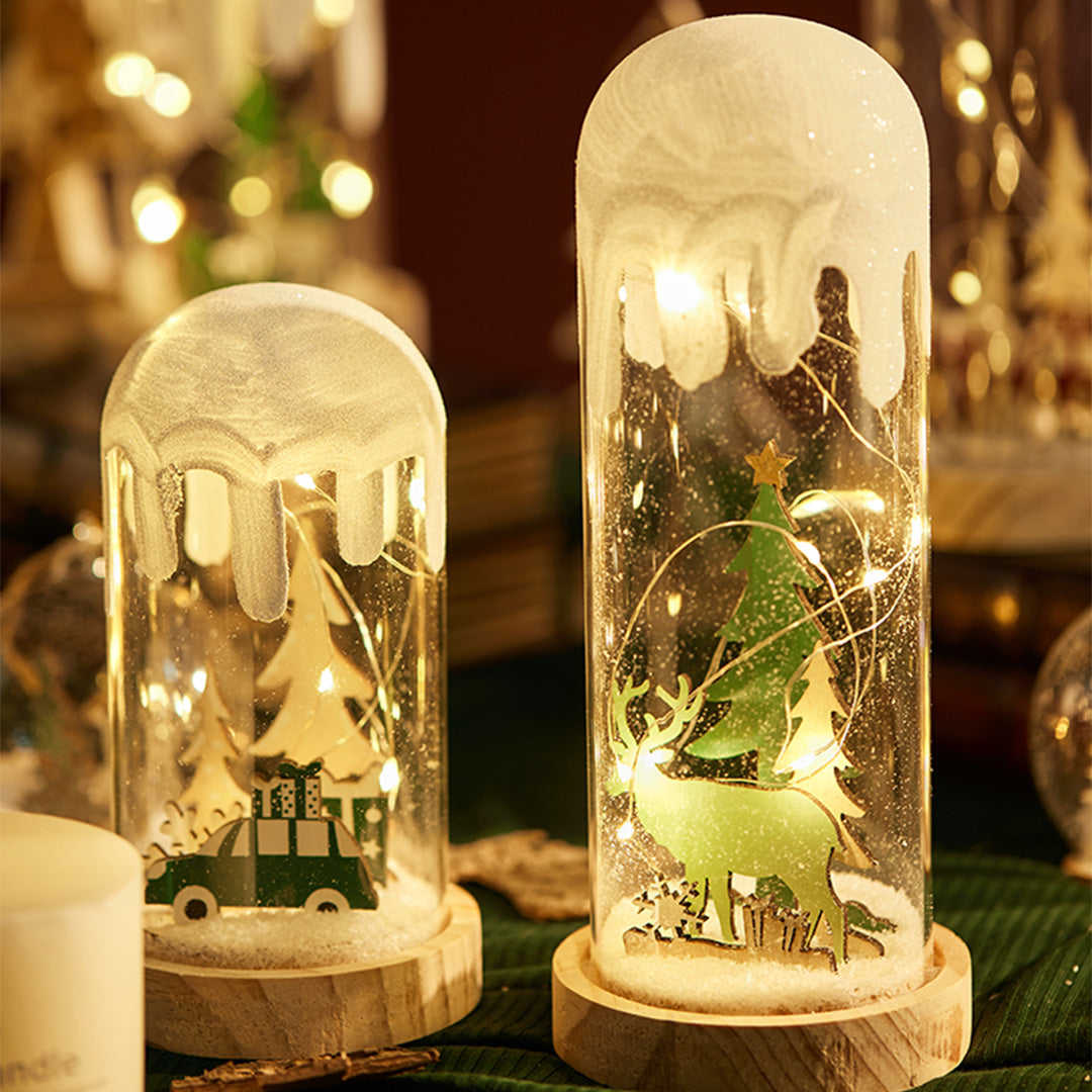 Zasněžená skleněná lampa s kopulí pro sváteční záři