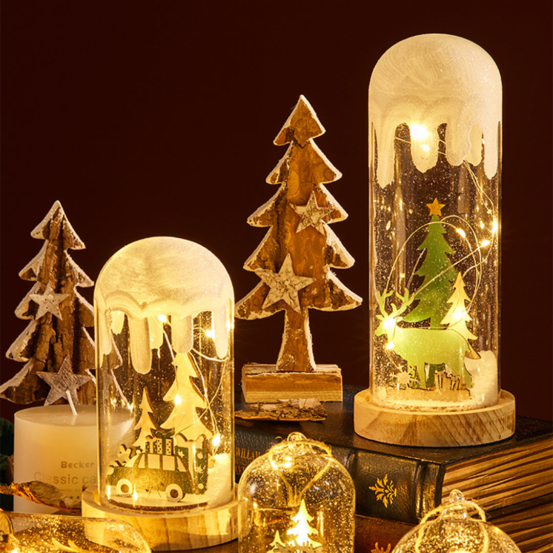 Zasněžená skleněná lampa s kopulí pro sváteční záři