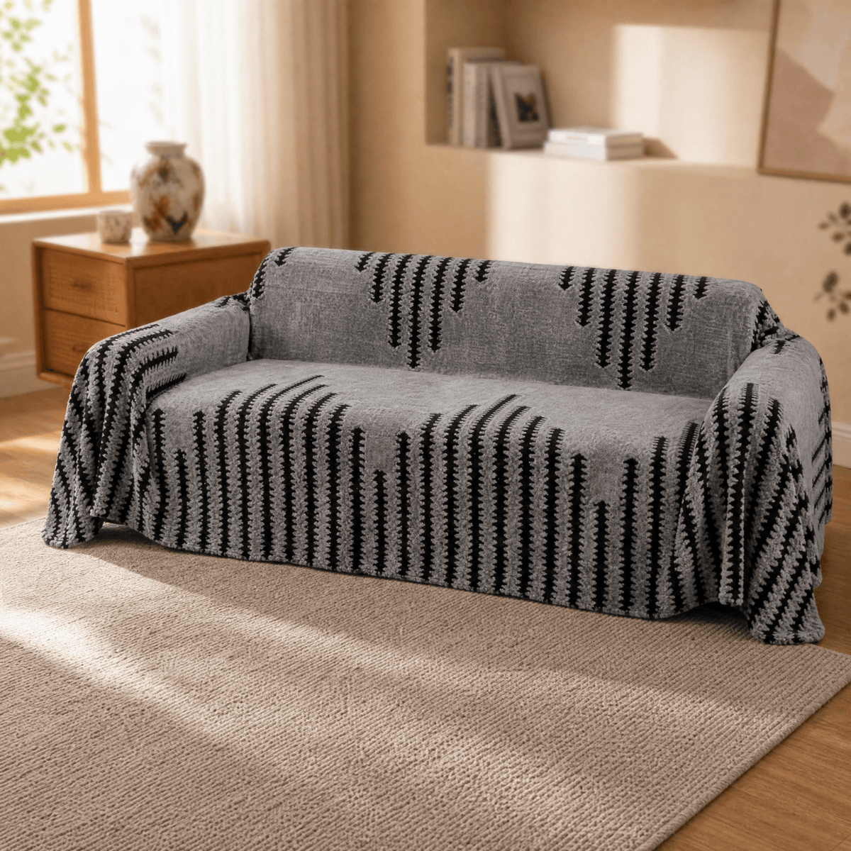 Plush Couch Cover With Stay-Put Comfort